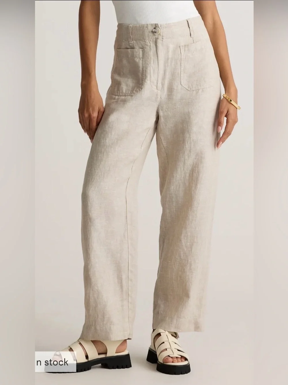 NWT Quince 100% European Linen Patch Pocket Wide Leg Pants, Size 4